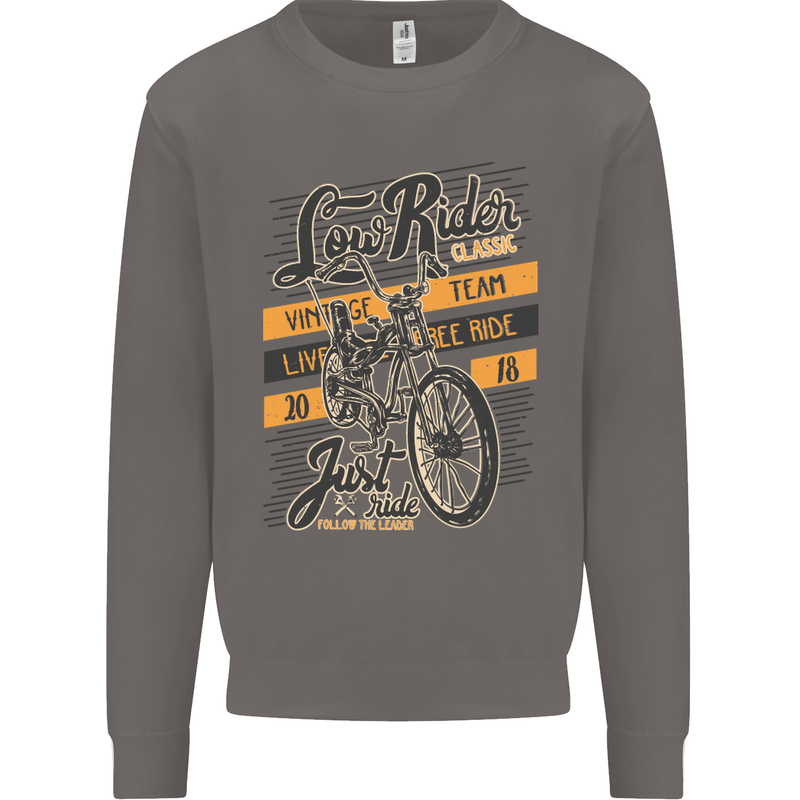 Low Rider Classic Chopper Biker Motorcycle Mens Sweatshirt Jumper Charcoal