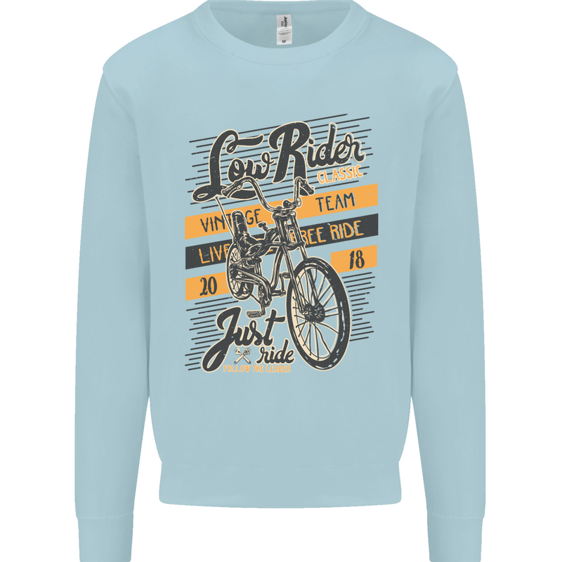 Low Rider Classic Chopper Biker Motorcycle Mens Sweatshirt Jumper Light Blue