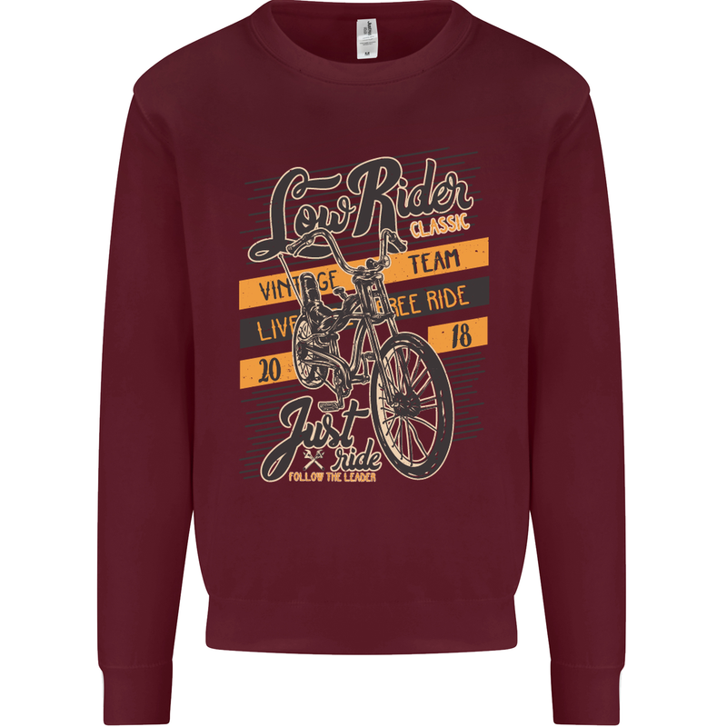 Low Rider Classic Chopper Biker Motorcycle Mens Sweatshirt Jumper Maroon