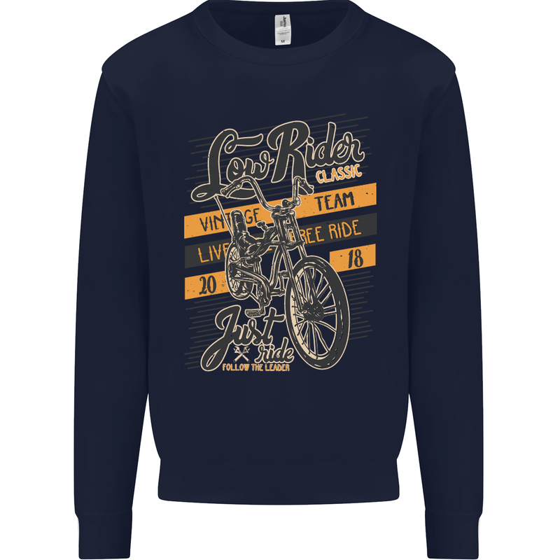 Low Rider Classic Chopper Biker Motorcycle Mens Sweatshirt Jumper Navy Blue