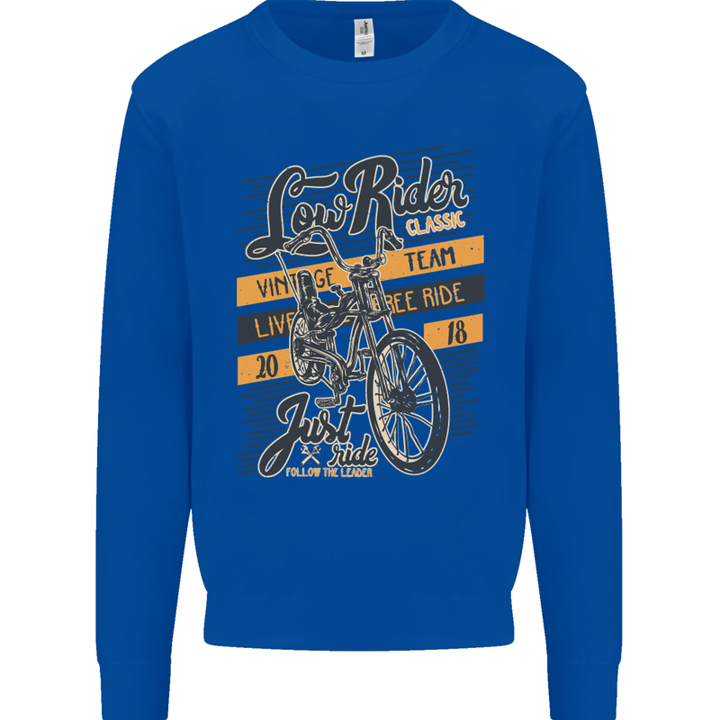 Low Rider Classic Chopper Biker Motorcycle Mens Sweatshirt Jumper Royal Blue