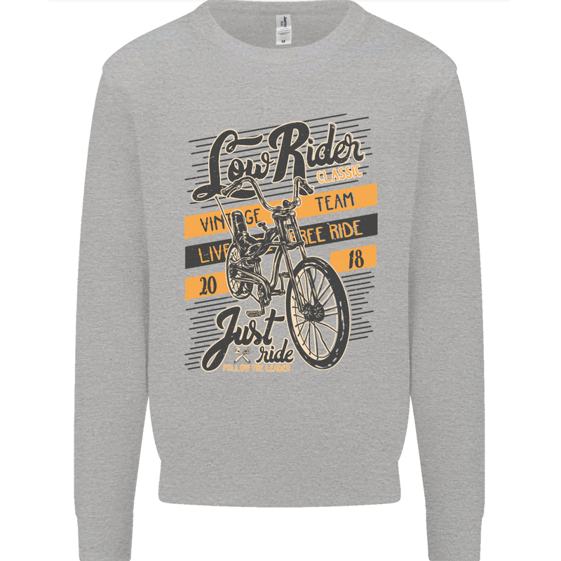 Low Rider Classic Chopper Biker Motorcycle Mens Sweatshirt Jumper Sports Grey