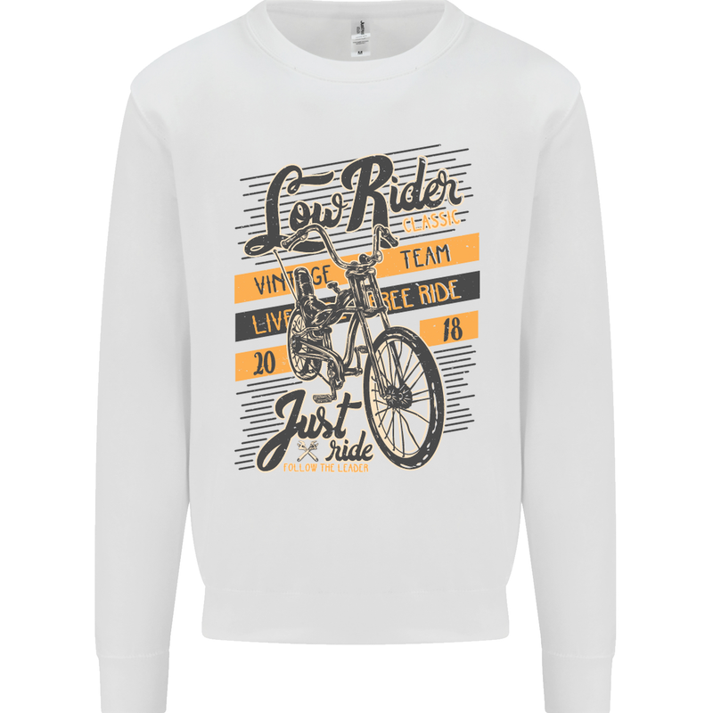 Low Rider Classic Chopper Biker Motorcycle Mens Sweatshirt Jumper White