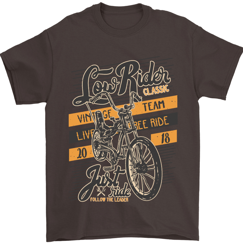 Low Rider Classic Chopper Biker Motorcycle Mens T-Shirt Cotton Gildan Dark Chocolate
