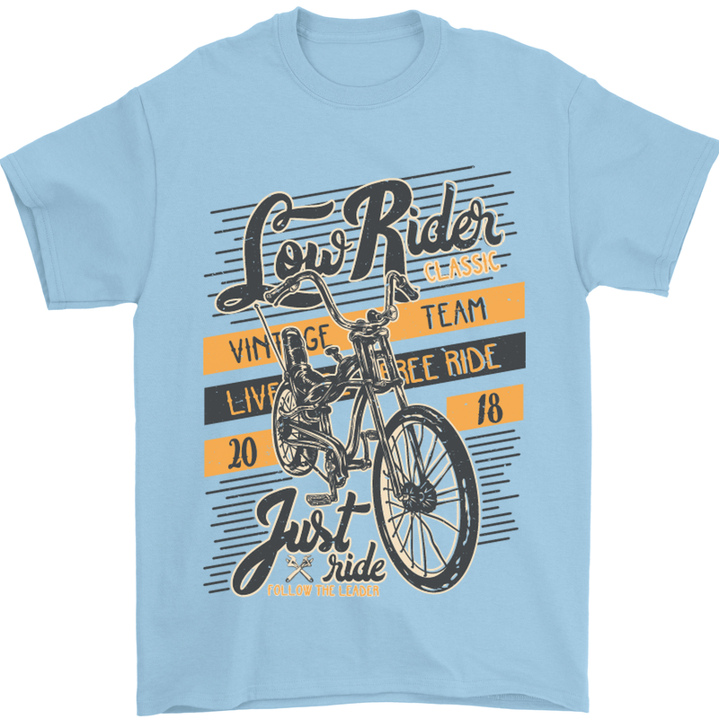 Low Rider Classic Chopper Biker Motorcycle Mens T-Shirt Cotton Gildan Light Blue