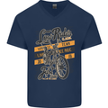 Low Rider Classic Chopper Biker Motorcycle Mens V-Neck Cotton T-Shirt Navy Blue