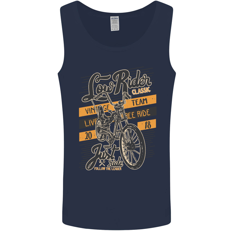 Low Rider Classic Chopper Biker Motorcycle Mens Vest Tank Top Navy Blue
