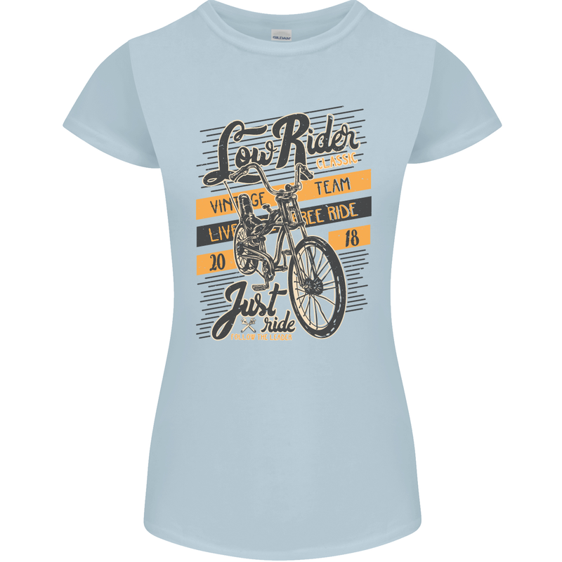 Low Rider Classic Chopper Biker Motorcycle Womens Petite Cut T-Shirt Light Blue