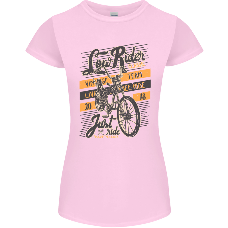 Low Rider Classic Chopper Biker Motorcycle Womens Petite Cut T-Shirt Light Pink