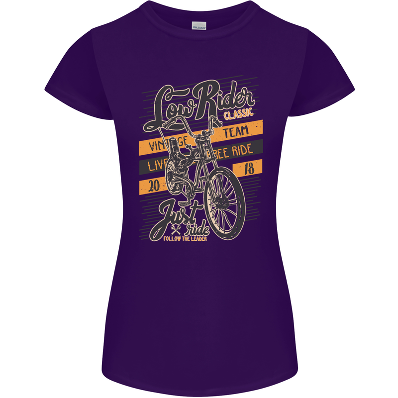 Low Rider Classic Chopper Biker Motorcycle Womens Petite Cut T-Shirt Purple