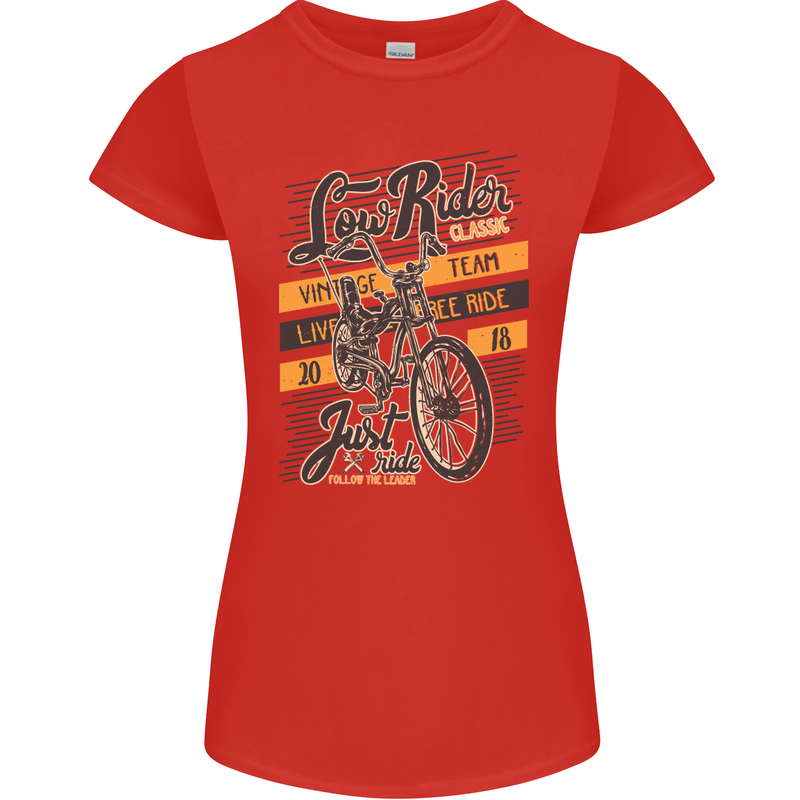 Low Rider Classic Chopper Biker Motorcycle Womens Petite Cut T-Shirt Red