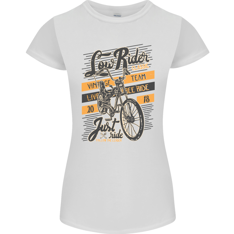 Low Rider Classic Chopper Biker Motorcycle Womens Petite Cut T-Shirt White