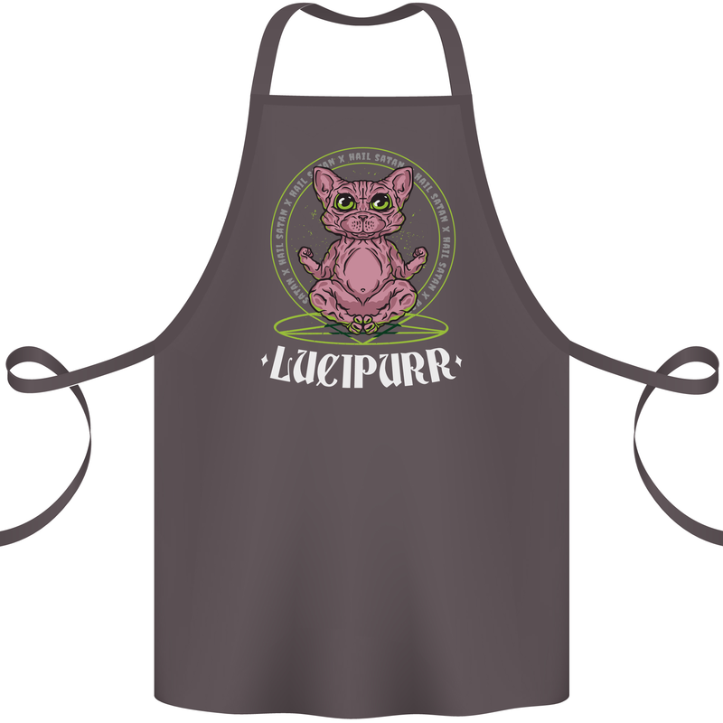 Lucipurr Demonic Hail Satan Cat Evil Cotton Apron 100% Organic Dark Grey