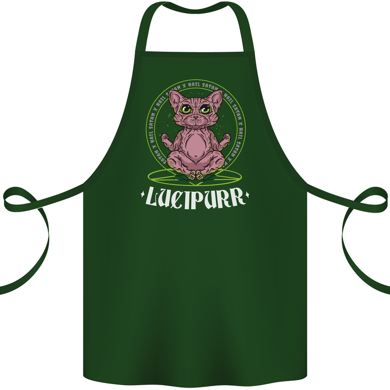 Lucipurr Demonic Hail Satan Cat Evil Cotton Apron 100% Organic Forest Green