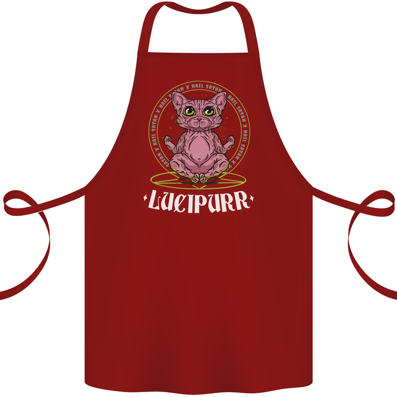 Lucipurr Demonic Hail Satan Cat Evil Cotton Apron 100% Organic Maroon