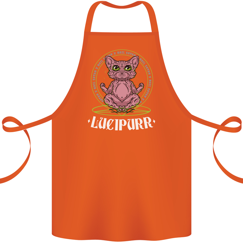 Lucipurr Demonic Hail Satan Cat Evil Cotton Apron 100% Organic Orange