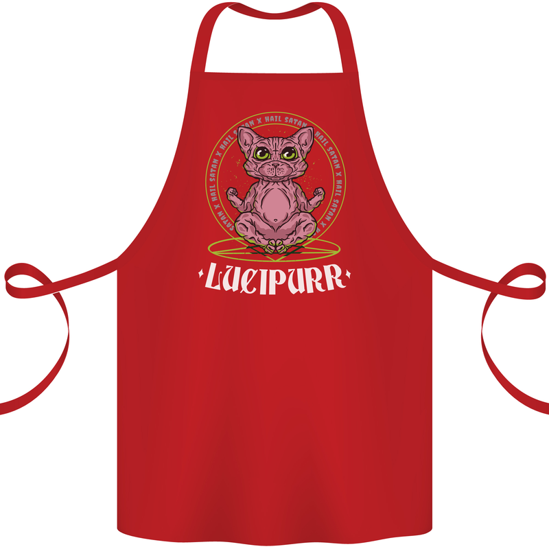 Lucipurr Demonic Hail Satan Cat Evil Cotton Apron 100% Organic Red