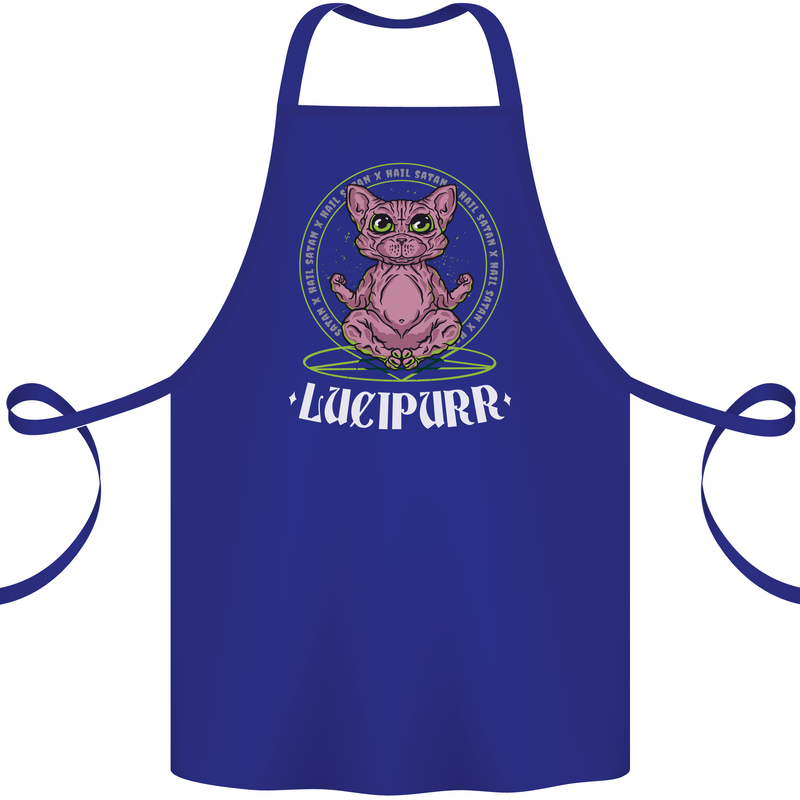 Lucipurr Demonic Hail Satan Cat Evil Cotton Apron 100% Organic Royal Blue