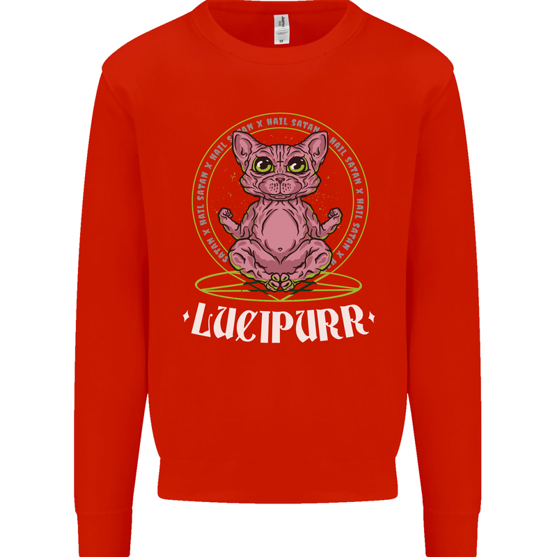 Lucipurr Demonic Hail Satan Cat Evil Kids Sweatshirt Jumper Bright Red