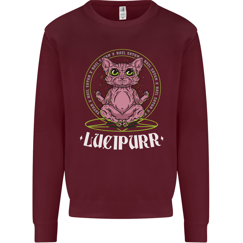 Lucipurr Demonic Hail Satan Cat Evil Kids Sweatshirt Jumper Maroon