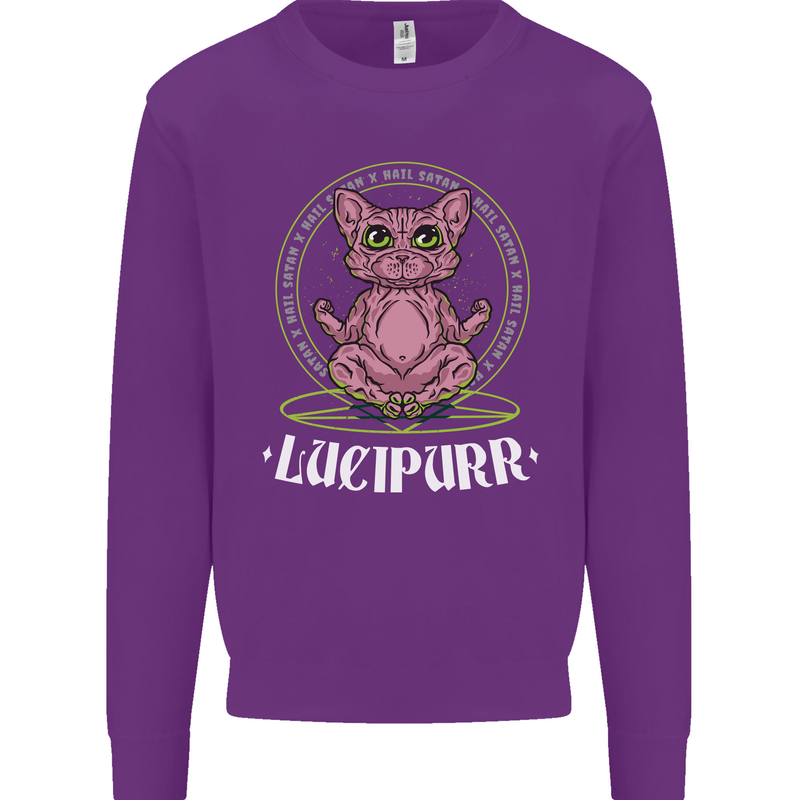 Lucipurr Demonic Hail Satan Cat Evil Kids Sweatshirt Jumper Purple