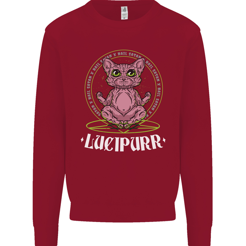 Lucipurr Demonic Hail Satan Cat Evil Kids Sweatshirt Jumper Red
