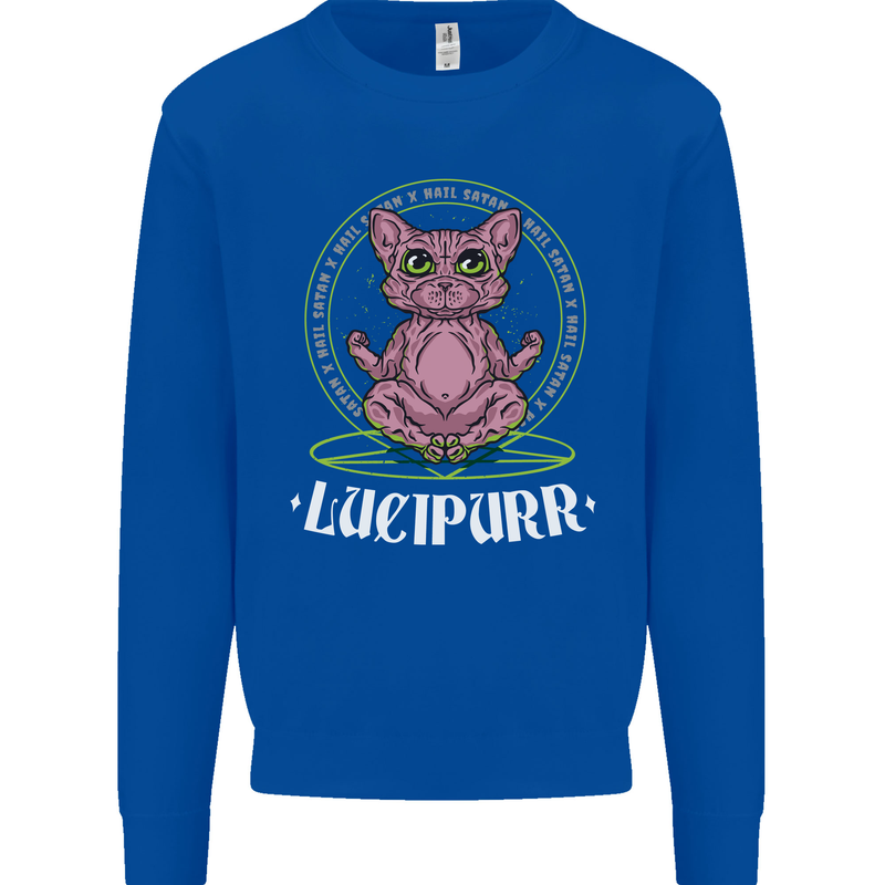 Lucipurr Demonic Hail Satan Cat Evil Kids Sweatshirt Jumper Royal Blue