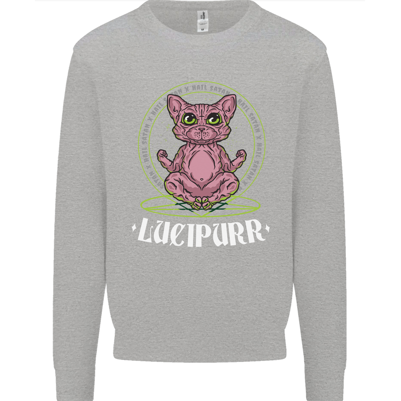 Lucipurr Demonic Hail Satan Cat Evil Kids Sweatshirt Jumper Sports Grey