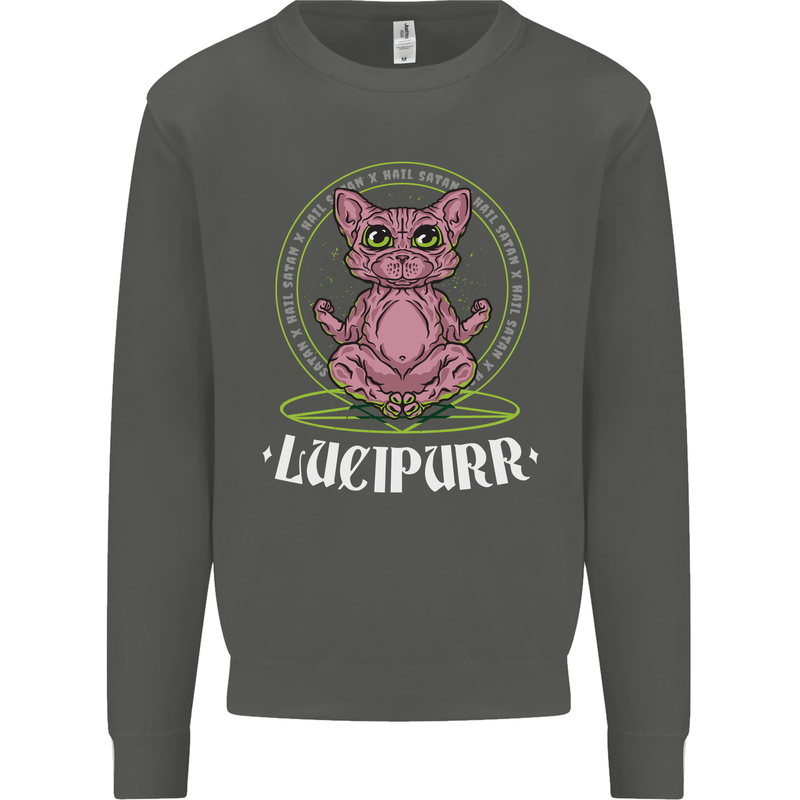 Lucipurr Demonic Hail Satan Cat Evil Kids Sweatshirt Jumper Storm Grey