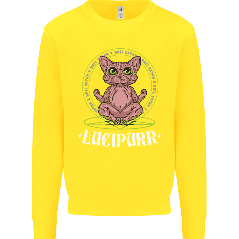 Lucipurr Demonic Hail Satan Cat Evil Kids Sweatshirt Jumper Yellow
