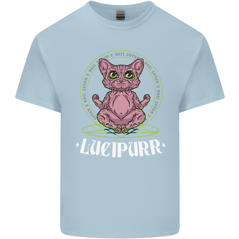 Lucipurr Demonic Hail Satan Cat Evil Kids T-Shirt Childrens Light Blue