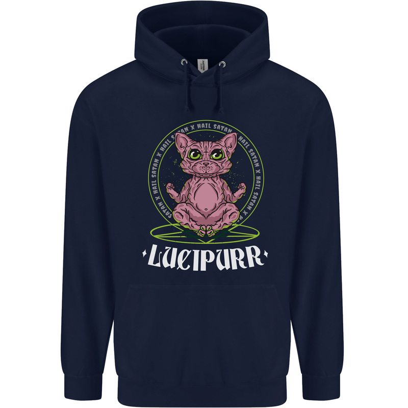 Lucipurr Demonic Hail Satan Cat Evil Mens 80% Cotton Hoodie Navy Blue