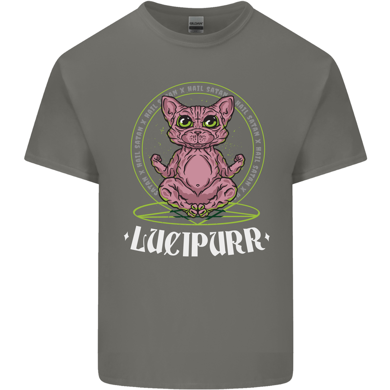Lucipurr Demonic Hail Satan Cat Evil Mens Cotton T-Shirt Tee Top Charcoal
