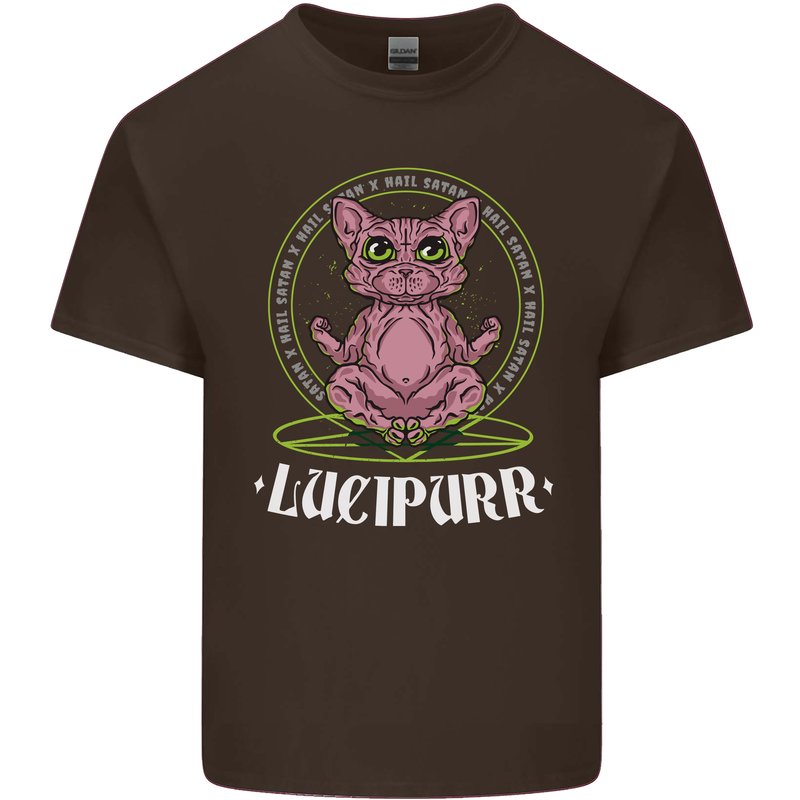 Lucipurr Demonic Hail Satan Cat Evil Mens Cotton T-Shirt Tee Top Dark Chocolate