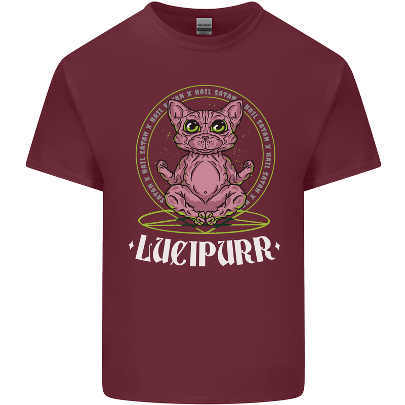 Lucipurr Demonic Hail Satan Cat Evil Mens Cotton T-Shirt Tee Top Maroon