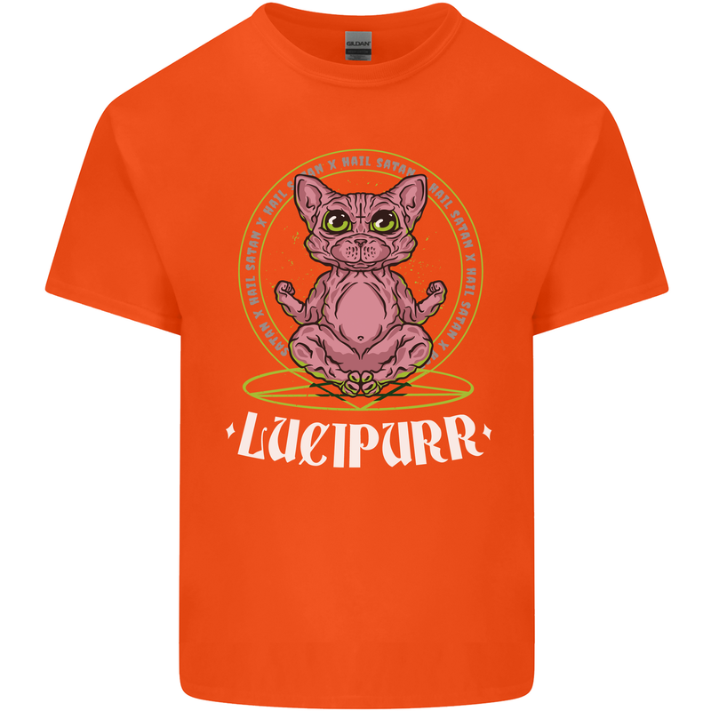 Lucipurr Demonic Hail Satan Cat Evil Mens Cotton T-Shirt Tee Top Orange