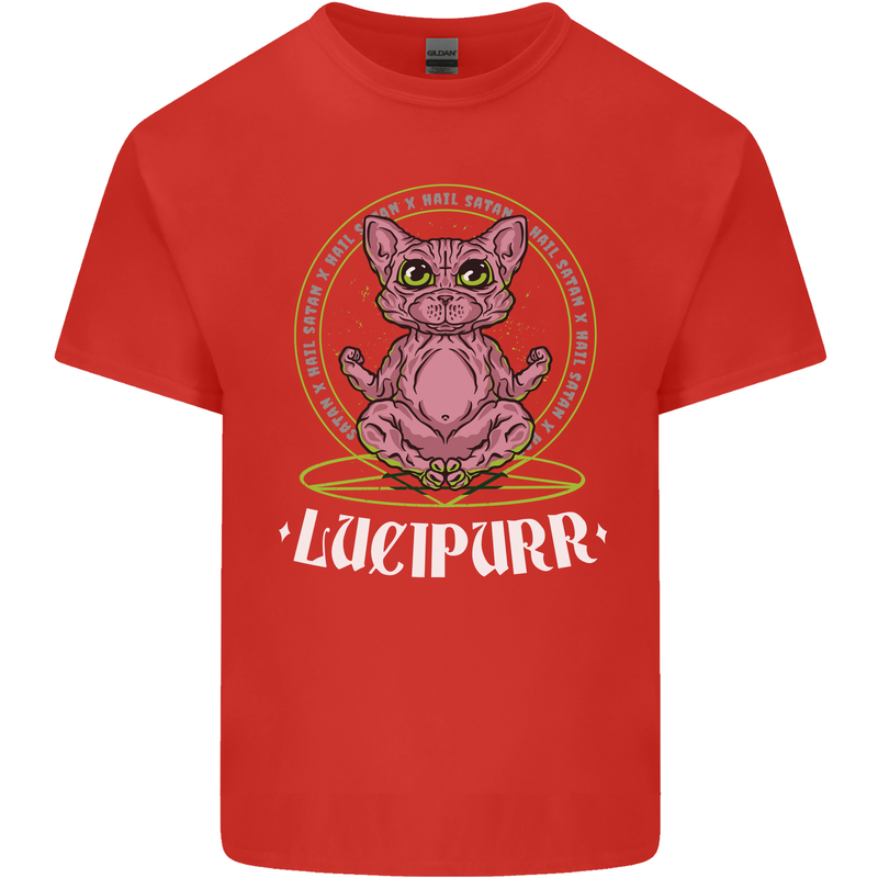Lucipurr Demonic Hail Satan Cat Evil Mens Cotton T-Shirt Tee Top Red