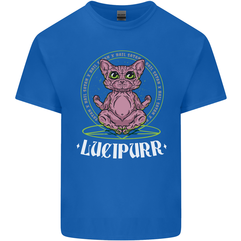 Lucipurr Demonic Hail Satan Cat Evil Mens Cotton T-Shirt Tee Top Royal Blue
