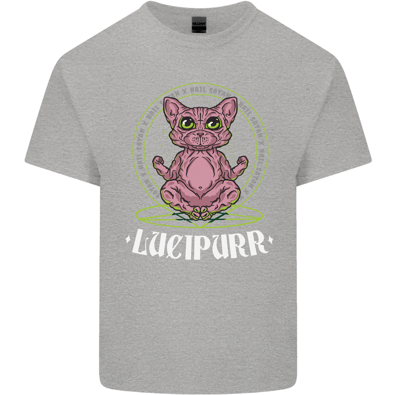 Lucipurr Demonic Hail Satan Cat Evil Mens Cotton T-Shirt Tee Top Sports Grey