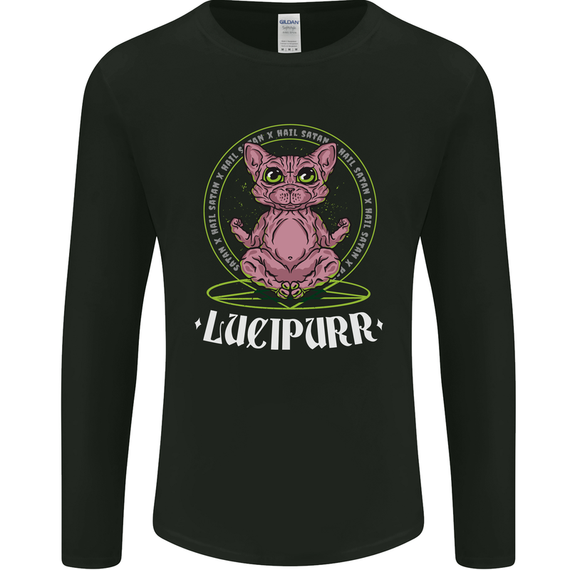 Lucipurr Demonic Hail Satan Cat Evil Mens Long Sleeve T-Shirt Black