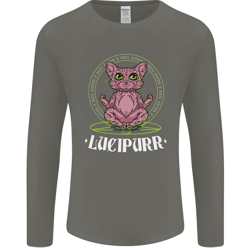 Lucipurr Demonic Hail Satan Cat Evil Mens Long Sleeve T-Shirt Charcoal