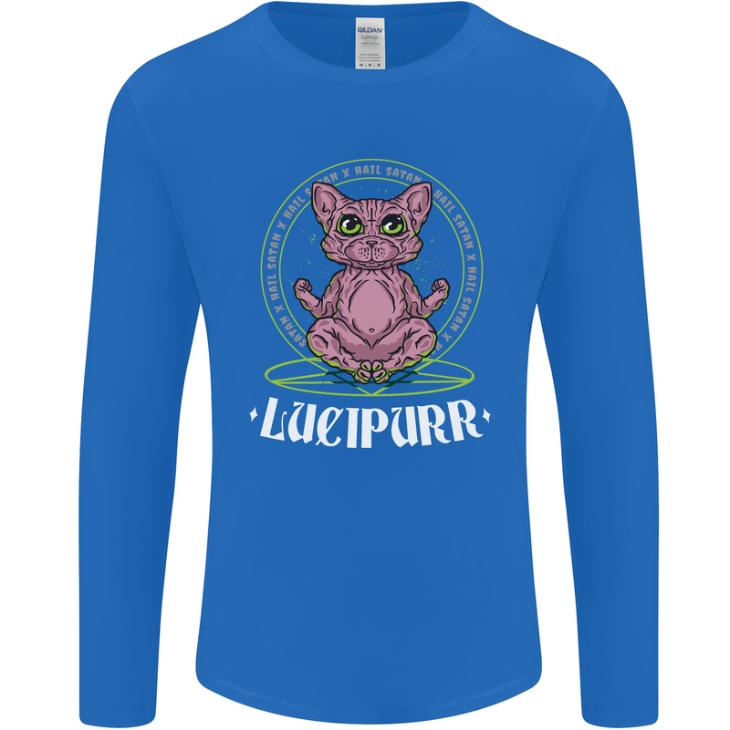 Lucipurr Demonic Hail Satan Cat Evil Mens Long Sleeve T-Shirt Royal Blue