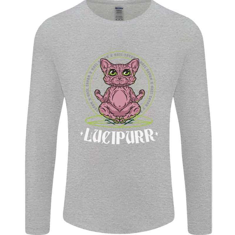 Lucipurr Demonic Hail Satan Cat Evil Mens Long Sleeve T-Shirt Sports Grey