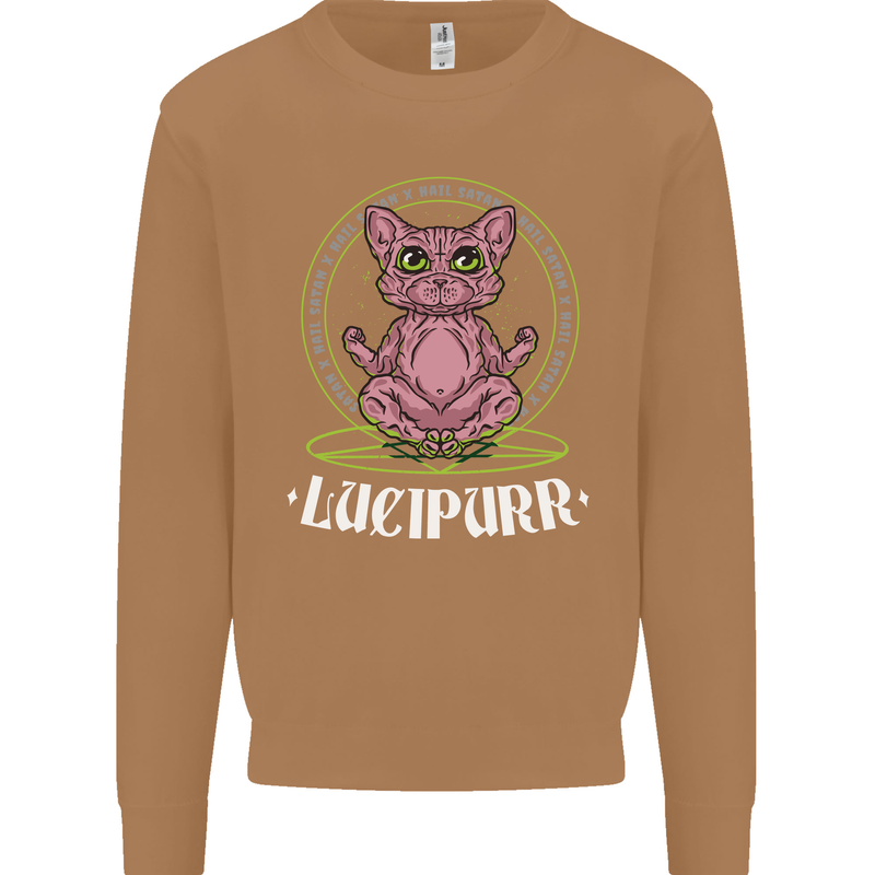 Lucipurr Demonic Hail Satan Cat Evil Mens Sweatshirt Jumper Caramel Latte