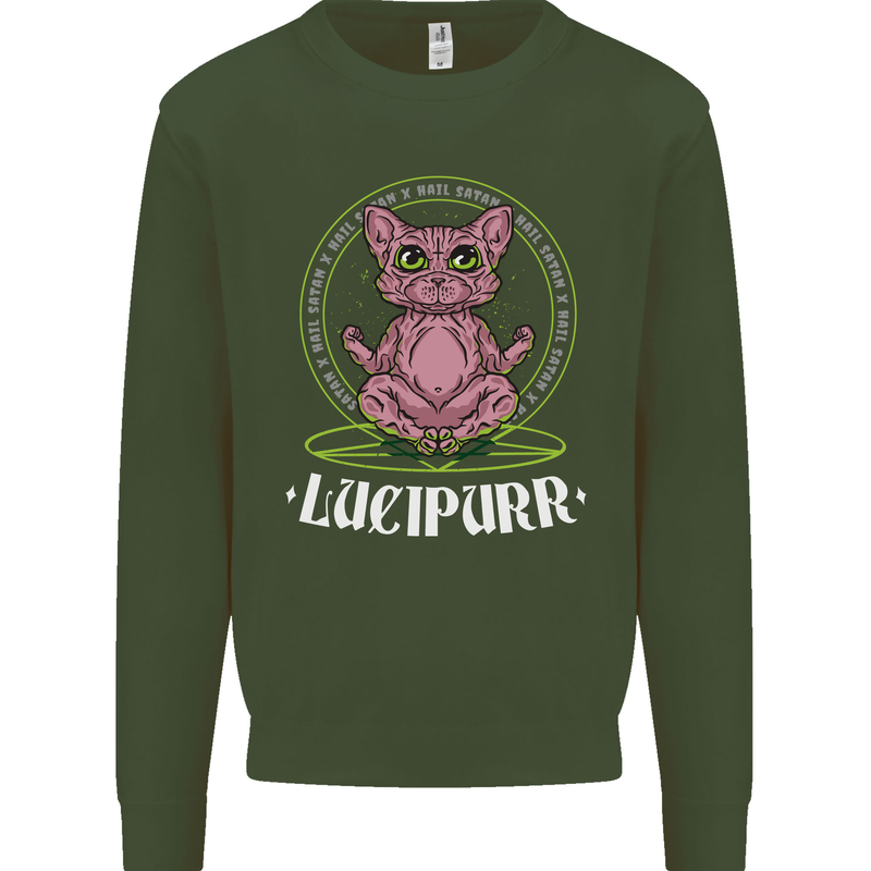 Lucipurr Demonic Hail Satan Cat Evil Mens Sweatshirt Jumper Forest Green