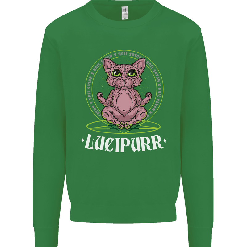 Lucipurr Demonic Hail Satan Cat Evil Mens Sweatshirt Jumper Irish Green