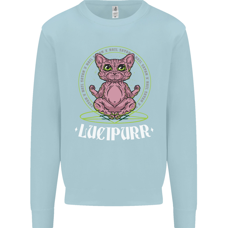 Lucipurr Demonic Hail Satan Cat Evil Mens Sweatshirt Jumper Light Blue