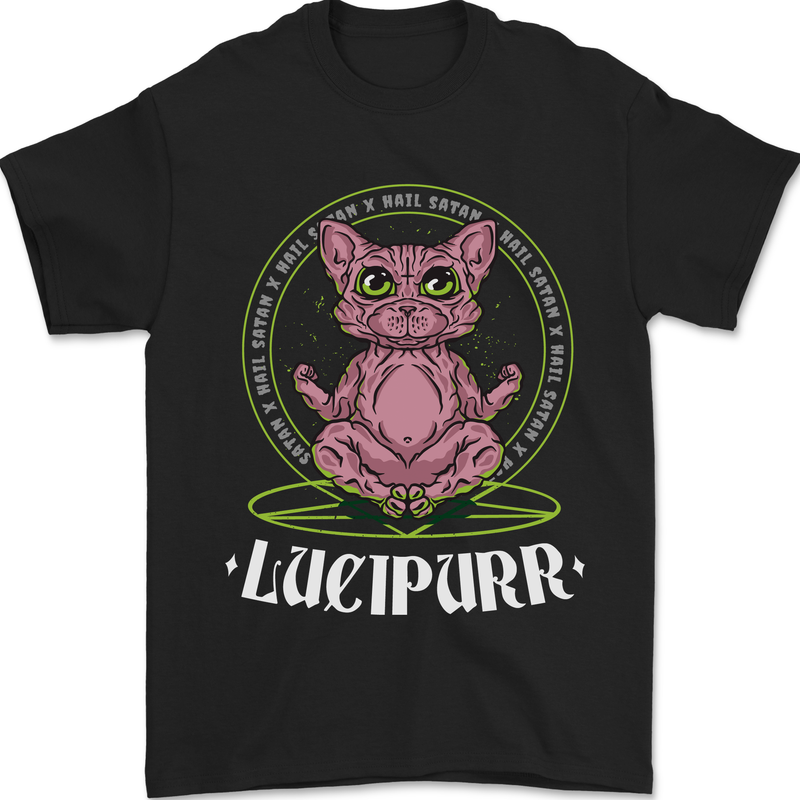 Lucipurr Demonic Hail Satan Cat Evil Mens T-Shirt 100% Cotton Black