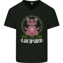 Lucipurr Demonic Hail Satan Cat Evil Mens V-Neck Cotton T-Shirt Black
