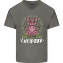Lucipurr Demonic Hail Satan Cat Evil Mens V-Neck Cotton T-Shirt Charcoal